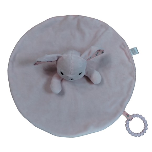 Modern Baby Snuggle Blanket Bunny Pink Flowers Lovey Security Round Teether Wuby - Picture 2 of 10